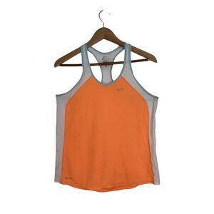 Nike Dri-FIT Womens Racerback Tank Top Orange White Mesh Athletic Shirt Large